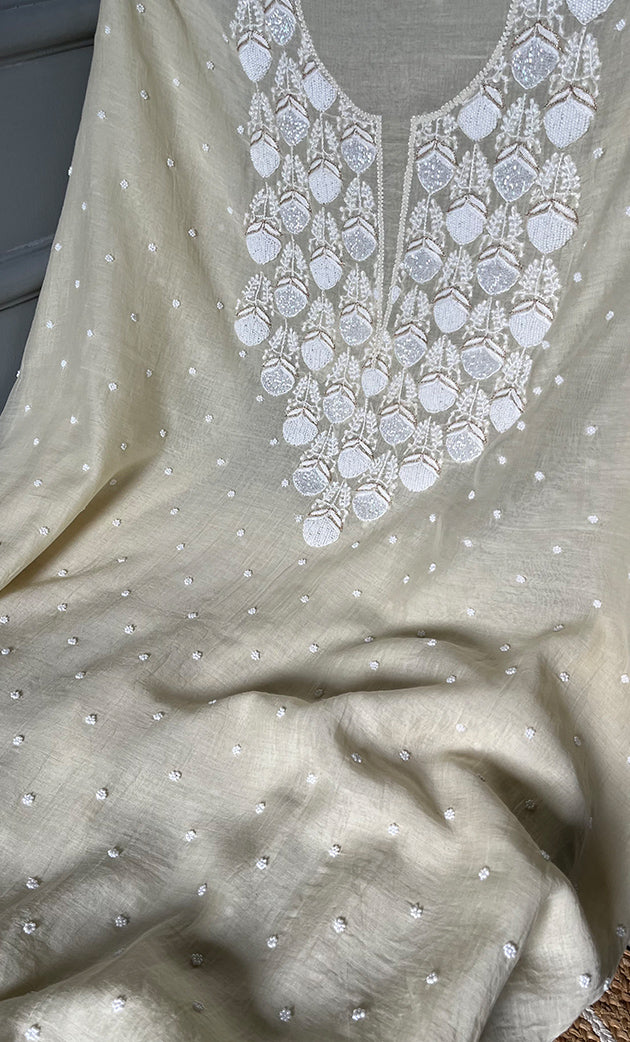 Jazba Women's Lakhnavi Handcrafted Mul Chanderi UnStitched Kurta And Dupatta Set - HONC0301704