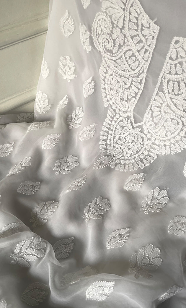 Laila Women's Lucknowi Handcrafted Faux-Georgette Chikankari Suit Material - HONC0319925