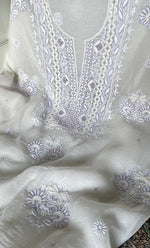 Load image into Gallery viewer, Women's Lakhnavi Handcrafted Unstitchd Mul Chanderi Kurta And Dupatta Set - HONC0323578