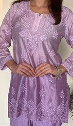 Anika Women's Lucknowi Handcrafted Chanderi Silk Chikankari Top with Farshi Salwar Set .
