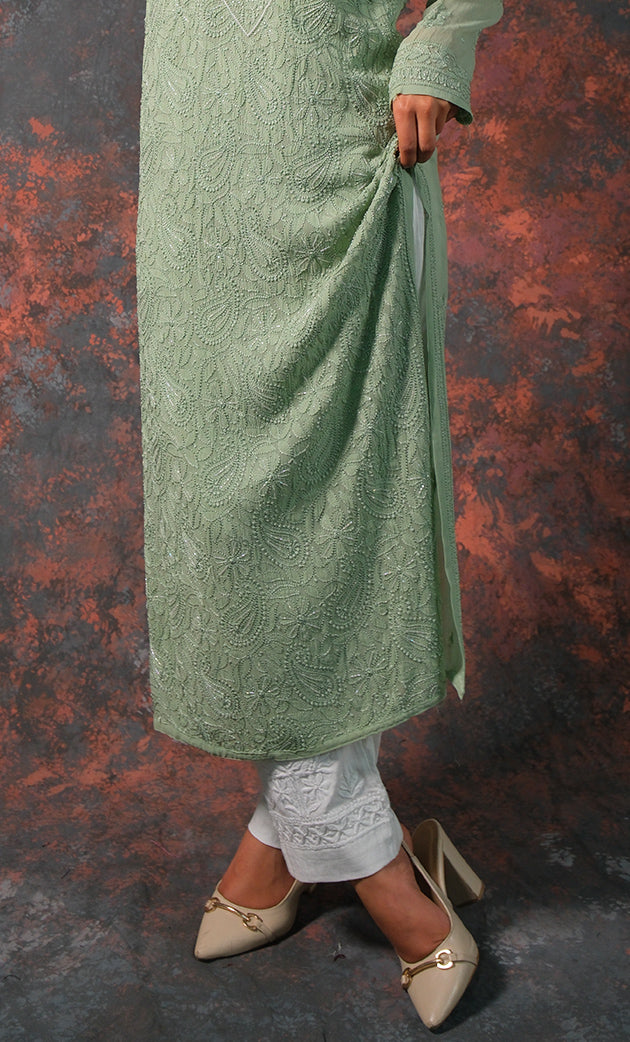 Fareeha Women's Lakhnavi Handcrafted Viscose Georgette Chikankari Kurti - HONC0318838