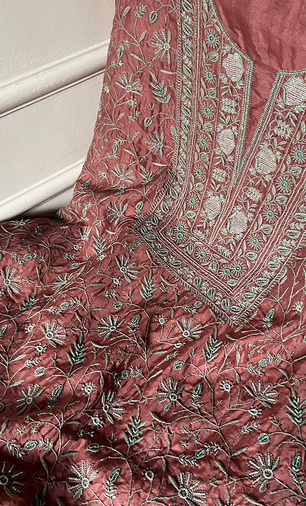 Women's Lakhnavi Handcrafted Pure Organza Chikankari Unstitched Kurta And Dupatta Set- HONC0327849