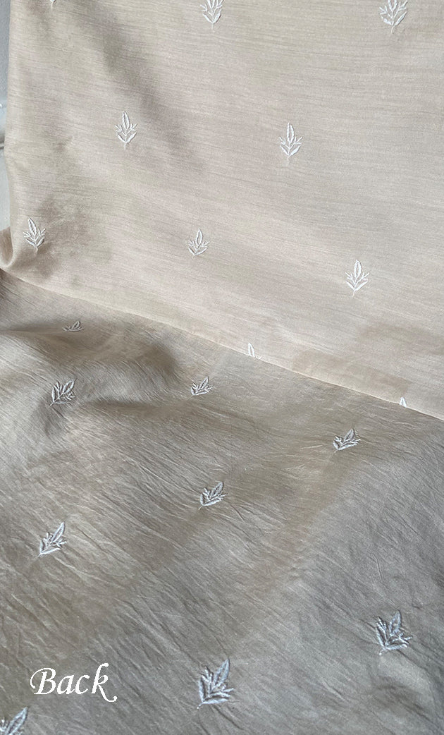 Lucknowi Handcrafted Munga Silk Unstitched Chikankari Unisex Kurta Fabric - HONC0330256