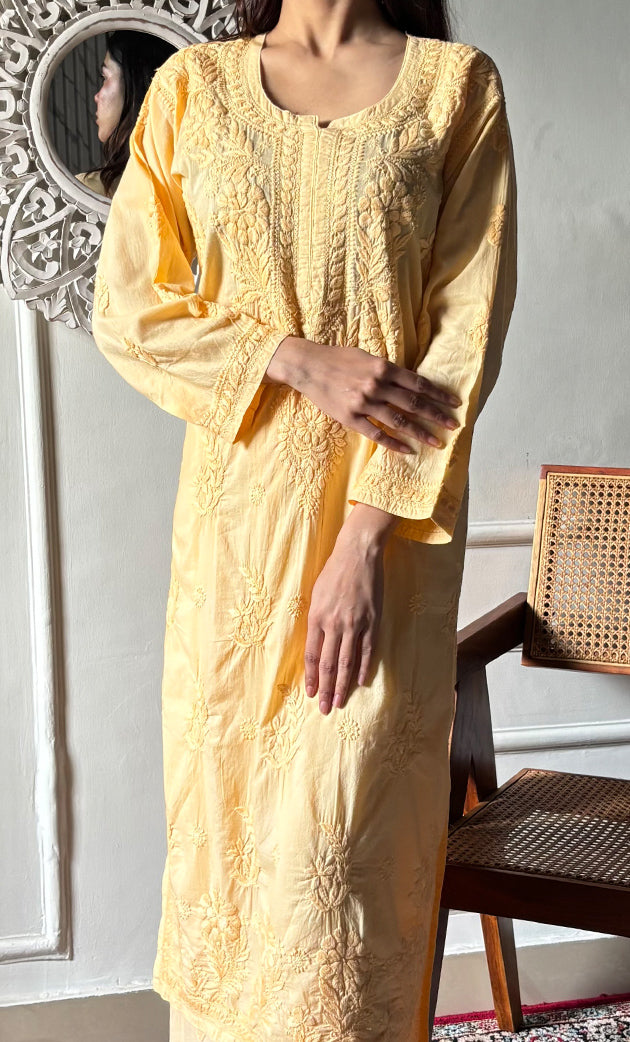 Women's Lakhnavi Handcrafted Cotton Chikankari Kurta And Palazzo Set - HONC0286935