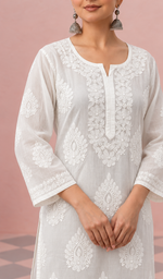 Pakeezah Women's Lucknowi Handcrafted Cotton Chikankari Kurti - HONC0229702