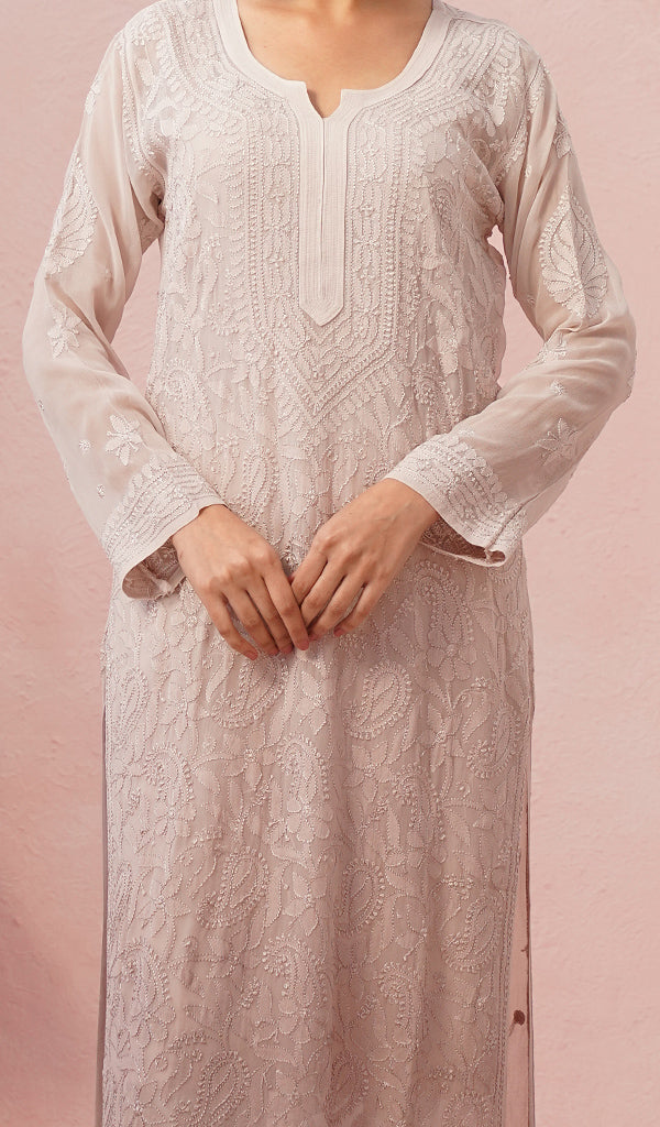 Safiya Women's Lakhnavi Handcrafted Viscose Georgette Chikankari Kurti - HONC04654925