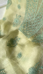 Load image into Gallery viewer, Women's Lakhnavi Handcrafted Pure Organza Chikankari Unstitched Kurta And Dupatta Set- HONC0365701