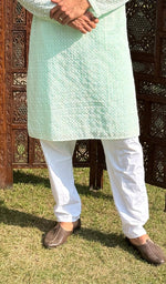 Load image into Gallery viewer, Men&#39;s Faux-Georgette Hakoba Kurta - HONC0261832
