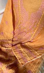 Load image into Gallery viewer, Women&#39;s Lakhnavi Handcrafted Mul Chanderi Semi - stitched Kurta And Dupatta Set- HONC0282409
