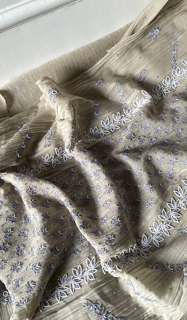 Saziya Women's Lakhnavi Handcrafted Mul Chanderi Semi - stitched Chikankari Full Suit Material - HONC0321286