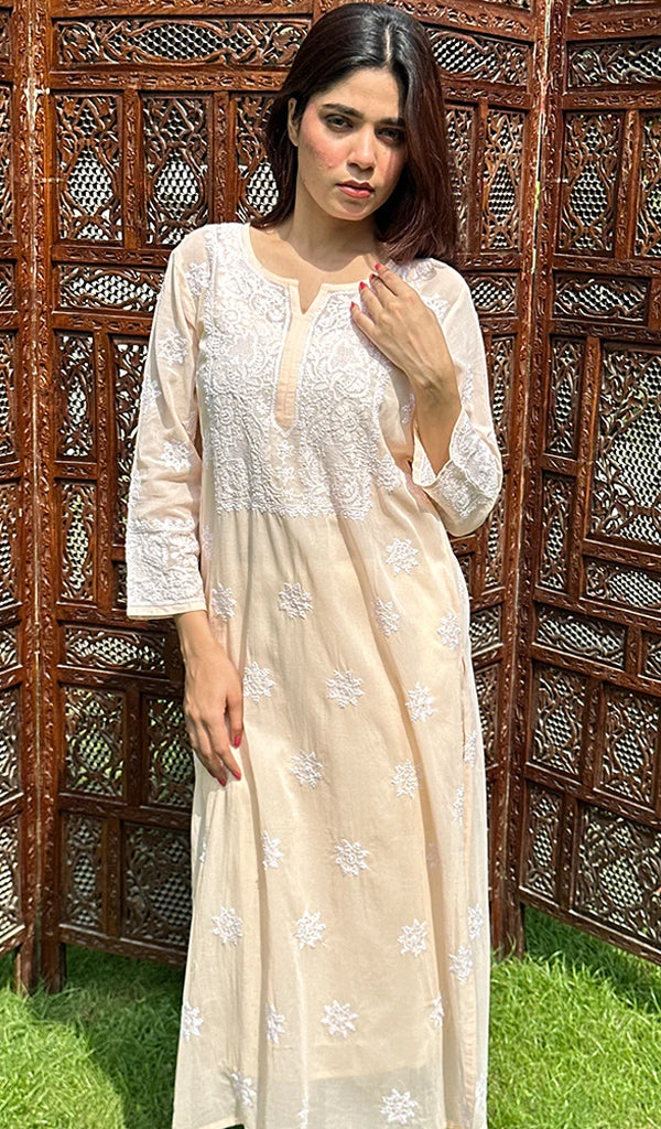 Shiza Women's Lucknowi Handcrafted Cotton Chikankari Kurti - HONC0226737
