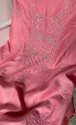 Load image into Gallery viewer, Women&#39;s Lakhnavi Handcrafted Chanderi Silk Unstitched Chikankari Kurta And Dupatta Set - HONC0307156
