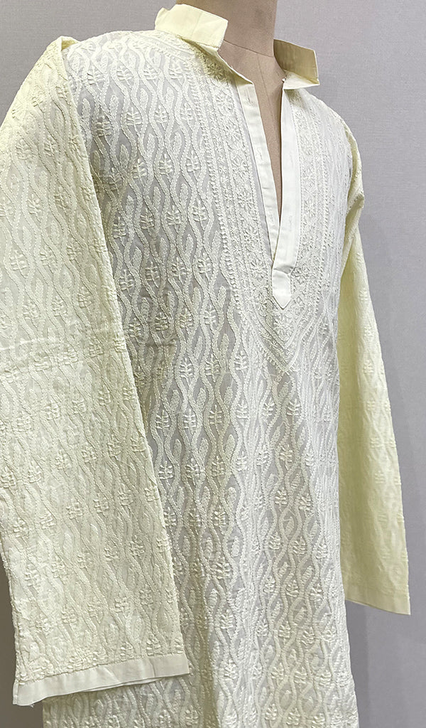 Men's Lucknowi Handcrafted Cotton Chikankari Kurta - HONC0201004