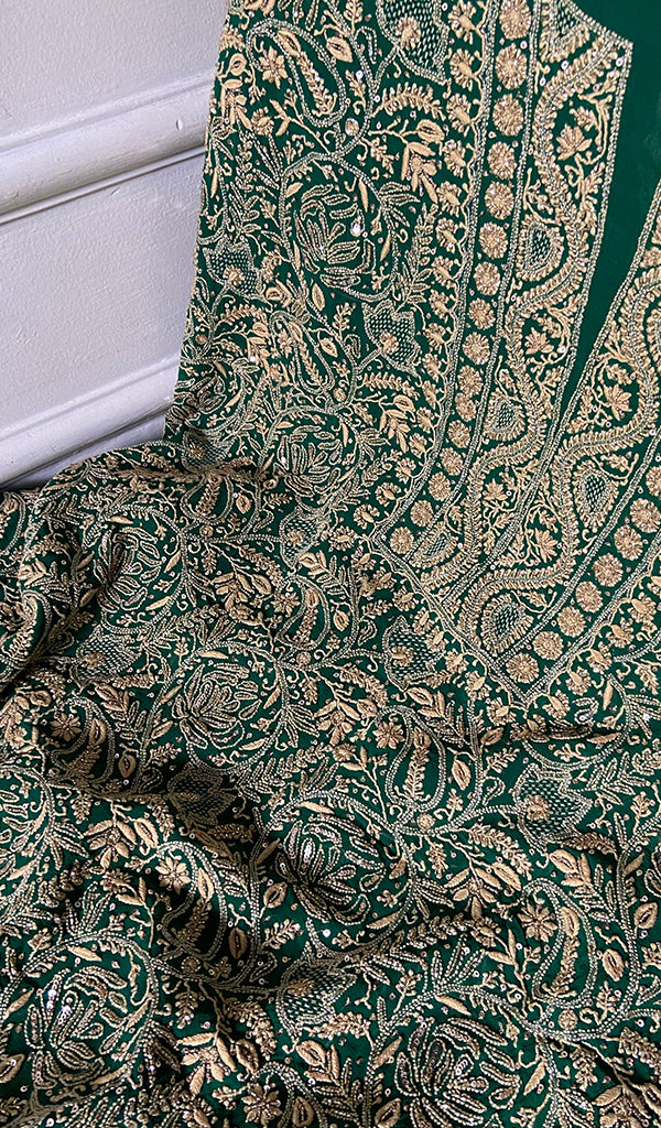 Women's Lakhnavi Handcrafted Pure Silk Georgette Chikankari Kurta And Dupatta Set - HONC0346863