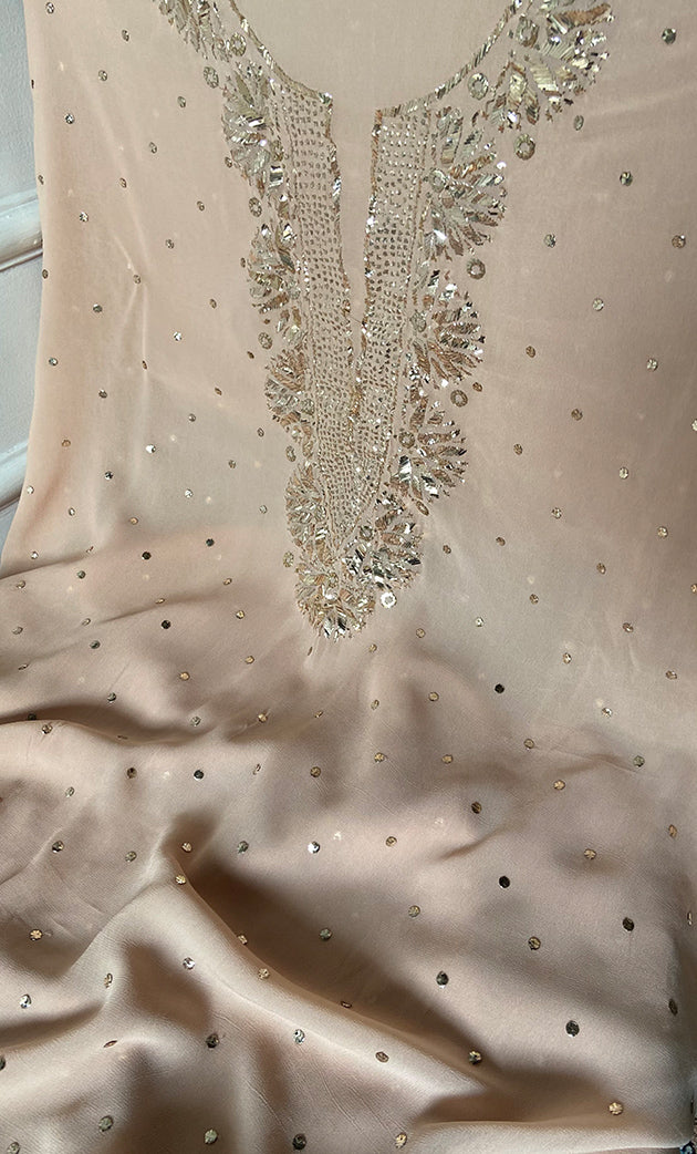 Hunar Women's Lucknowi Handcrafted Viscose Georgette Unstitched Chikankari Suit Material - HONC0338162