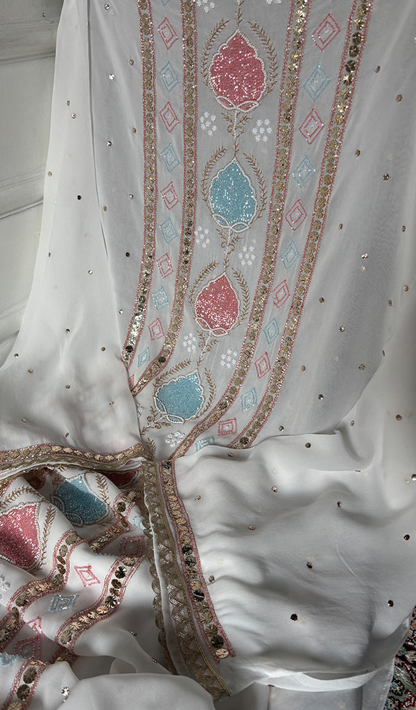 Women's Lucknowi Handcrafted Viscose Georgette Unstitched Chikankari Kurta and Dupatta Set- HONC0329582