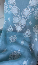 Load image into Gallery viewer, Women's Lakhnavi Handcrafted Pure Organza Chikankari Unstitched Kurta And Dupatta Set- HONC0351154