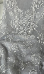 将图像加载到图库查看器中， Women's Lakhnavi Handcrafted Pure Organza Chikankari Unstitched Kurta And Dupatta Set- HONC0311253
