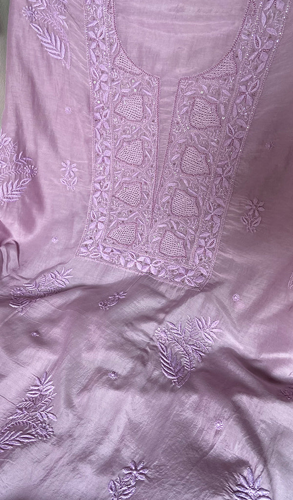 Women's Lakhnavi Handcrafted Muslin Unstitched Chikankari Full Suit - HONC0344378
