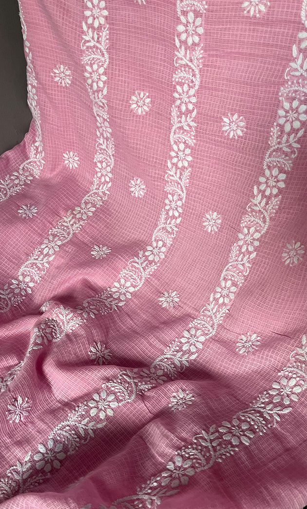 Alishba Women's Lucknowi Handcrafted Kota Cotton Chikankari Unstitched Kurta And Dupatta Set - HONC0312639