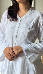 Load image into Gallery viewer, Women&#39;s Lakhnavi Handcrafted Modal Cotton Chikankari Top - HONC0287585

