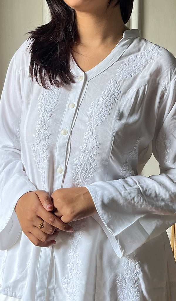 Women's Lakhnavi Handcrafted Modal Cotton Chikankari Top - HONC0287585