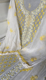 Load image into Gallery viewer, Saziya Women's Lakhnavi Handcrafted Mul Chanderi Semi - Stitched Kurta And Dupatta Set - HONC0357410