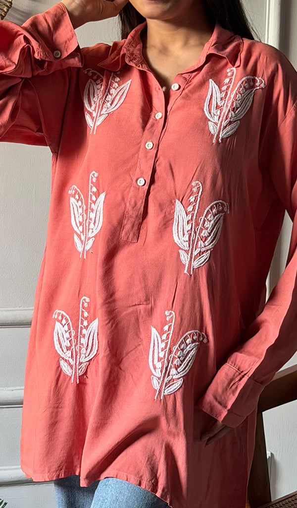 Lakhnavi 手工制作的 Chikankari 棉质上衣 - HONC0111283