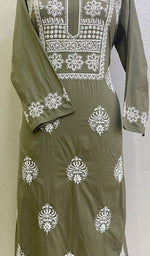 将图像加载到图库查看器中， Lucknowi Handcrafted Cotton Chikankari Kurti-HONC0148368
