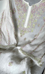 Load image into Gallery viewer, Women&#39;s Lakhnavi Handcrafted Mul Chanderi Semi - Stitched Kurta And Dupatta Set - HONC0314225
