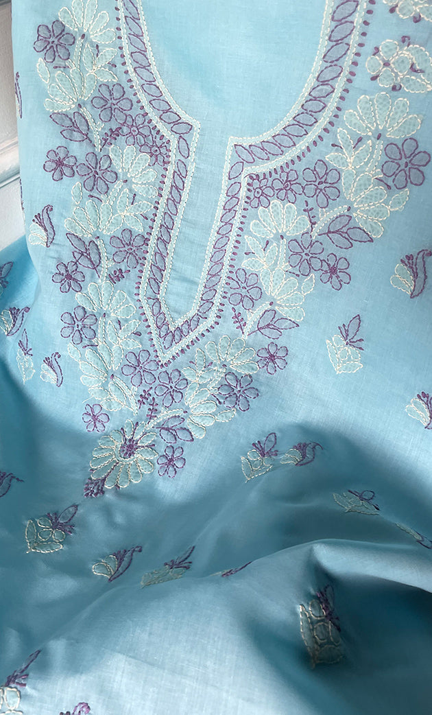 Women's Lakhnavi Handcrafted Unstitched Cotton Chikankari Suit Material - HONC0321793