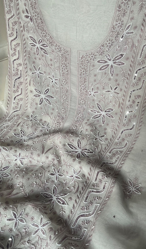 Women's Lakhnavi Handcrafted Mul Chanderi Unstitched Kurta And Dupatta Set - HONC0288876