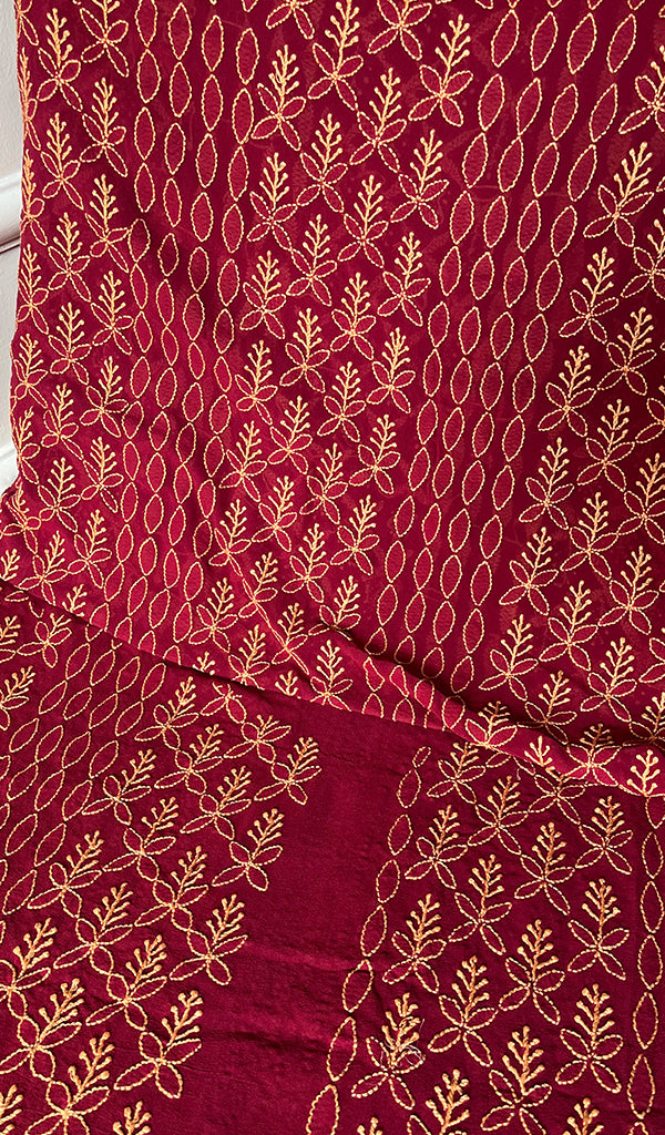 Lucknowi Handcrafted Pure Silk Georgette Chikankari Unstitched Men's Kurta Fabric - HONC0172044
