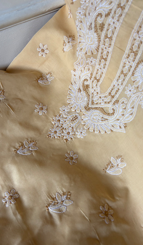 Women's Lakhnavi Handcrafted Unstitched Cotton Chikankari Suit Material - HONC0364004