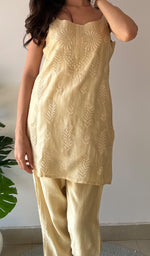 Load image into Gallery viewer, Amreena Women's Lakhnavi Handcrafted Chanderi Silk Chikankari Top And Pant Set - HONC0373458