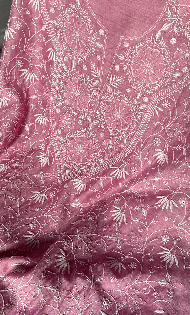 Women's Lakhnavi Handcrafted Munga Silk Chikankari Kurta And Dupatta Set- HONC0278049