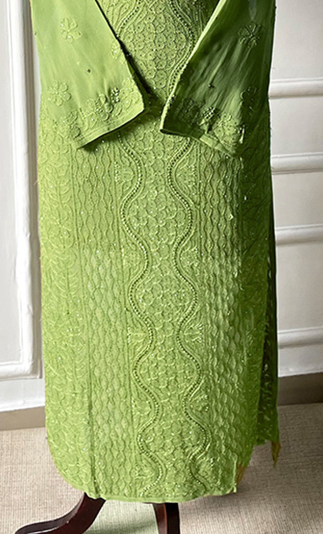 Yusra Women's Lakhnavi Handcrafted Viscose Georgette Chikankari Kurti- HONC03338130