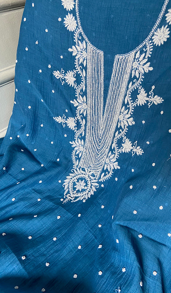 Women's Lakhnavi Handcrafted Mul Chanderi Unstitched Kurta And Dupatta Set- HONC0358256