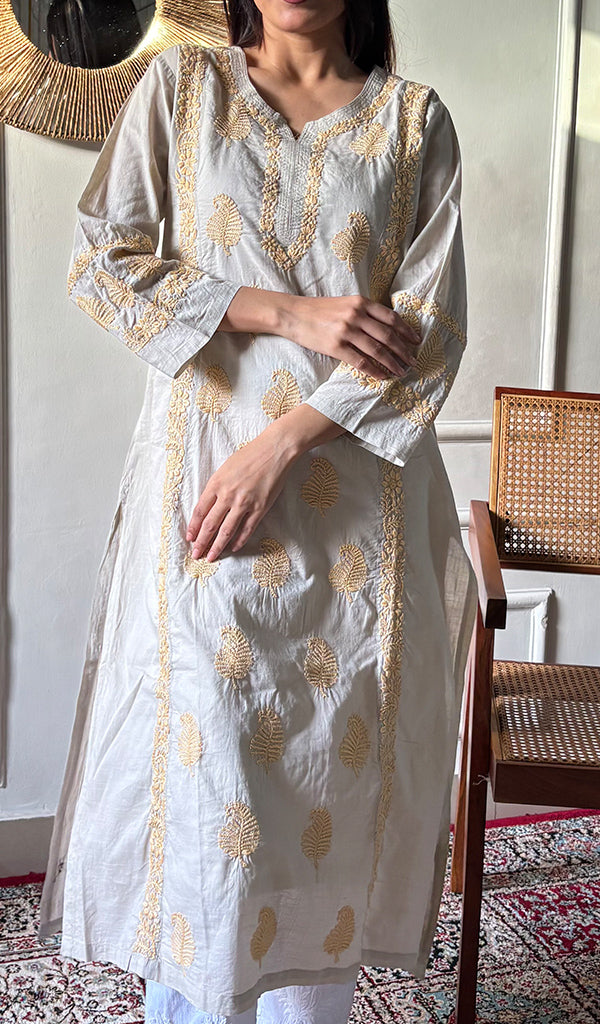 Pakeezah Women's Lucknowi Handcrafted Cotton Chikankari Kurti - HONC0171271