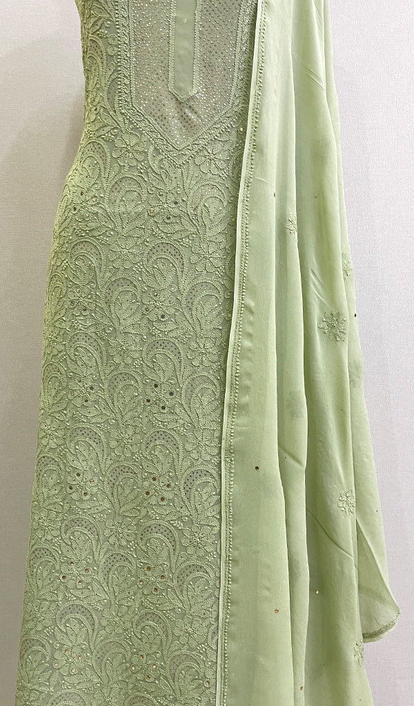 Women's Lakhnavi Handcrafted Viscose Georgette Chikankari Full Suit Material - HONC0119562