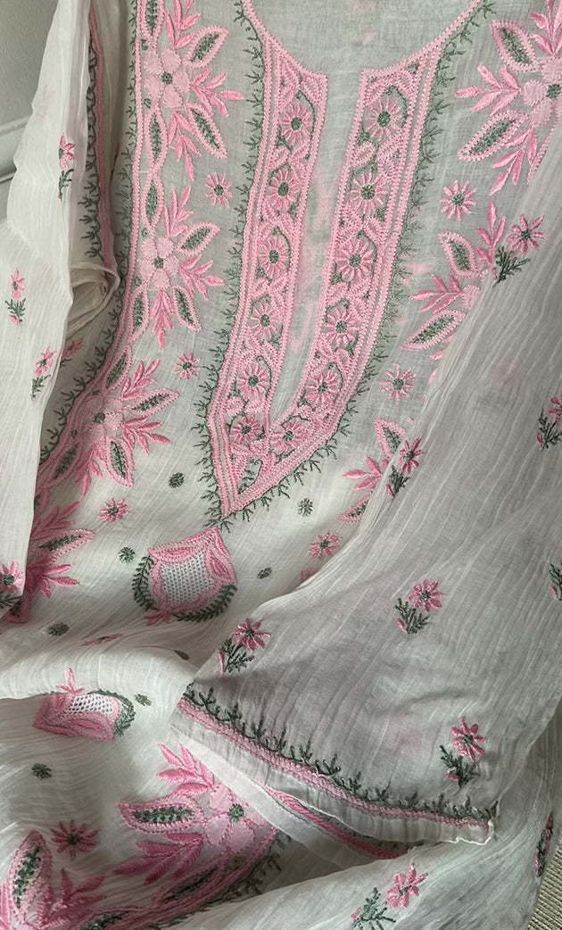 Women's Lakhnavi Handcrafted Mul Chanderi Semi - stitched Kurta And Dupatta Set- HONC0314868