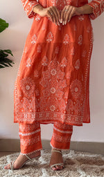将图像加载到图库查看器中， Women's Lucknowi Handcrafted Mul Chanderi Stitched Chikankari Kurta And Plazzo Set- HONC0378824