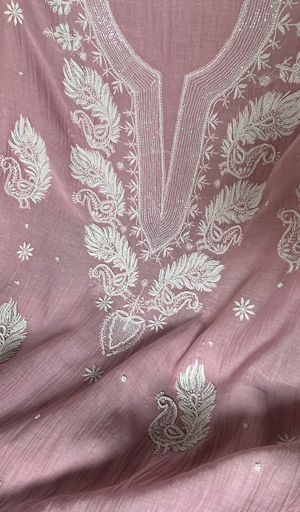 Women's Lakhnavi Handcrafted Mul Chanderi Unstitched Kurta And Dupatta Set- HONC0362576