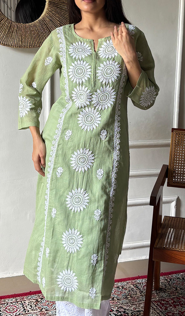 Women's Lakhnavi Handcrafted Kota Cotton Chikankari Kurti - HONC0360433