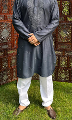 Load image into Gallery viewer, Men&#39;s Lucknowi Handcrafted Cotton Chikankari Kurta - HONC0324702
