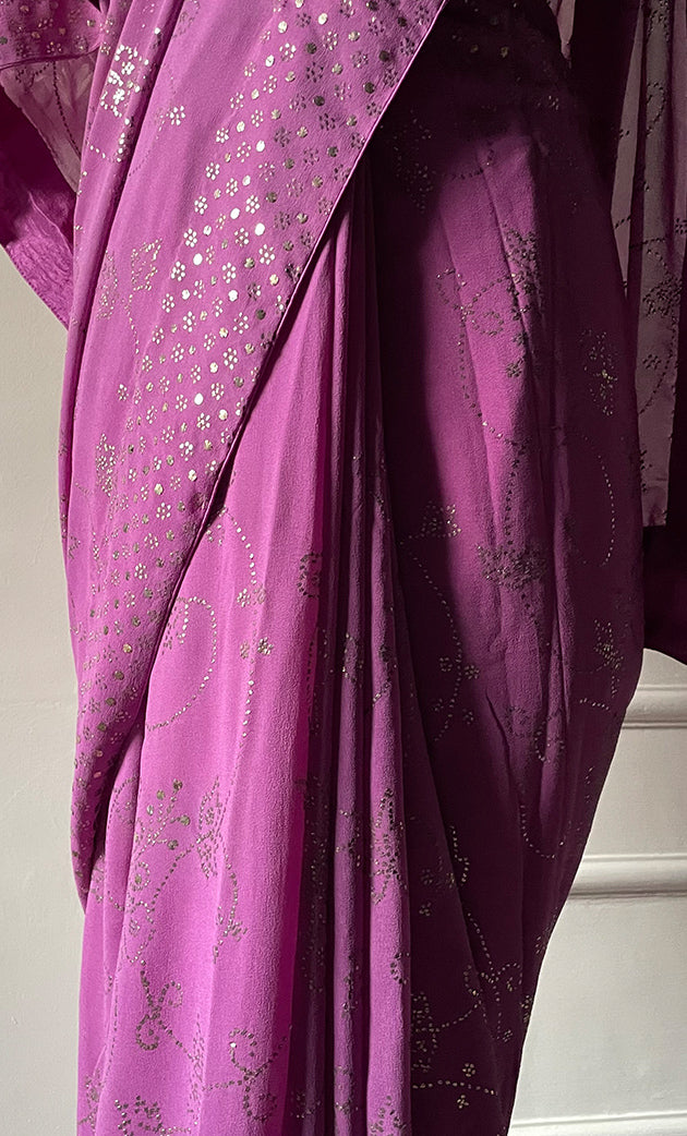 Women's Lakhnavi Handcrafted Pure Silk Georgette Chikankari Saree - HONC0314640