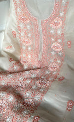 Load image into Gallery viewer, Women's Lakhnavi Handcrafted Pure Organza Chikankari Unstitched Kurta And Dupatta Set- HONC0321297