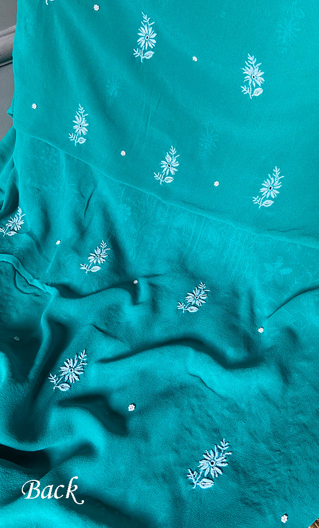 Women's Lakhnavi Handcrafted Pure Silk Georgette Chikankari Kurta And Dupatta Set- HONC0258089