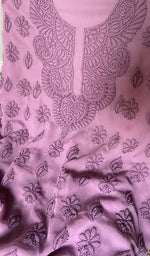 将图像加载到图库查看器中， Women's Lucknowi Handcrafted Faux-Georgette Unstitched Chikankari Suit Material - HONC0347511