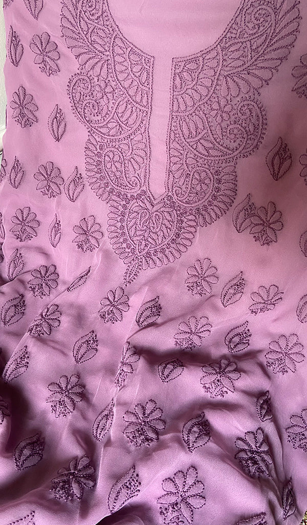 Women's Lucknowi Handcrafted Faux-Georgette Unstitched Chikankari Suit Material - HONC0347511